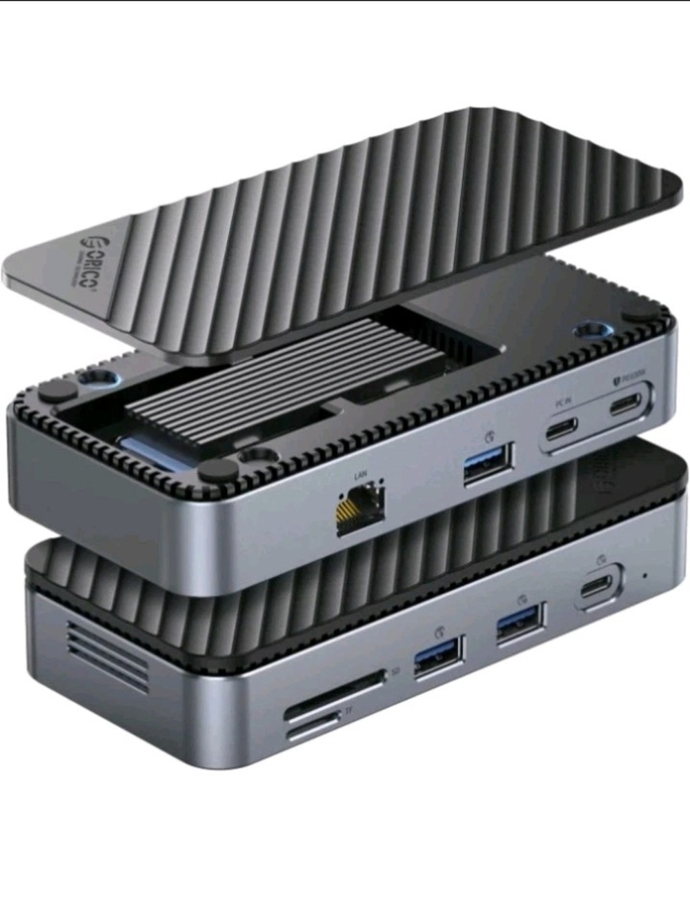 Orico Gray External SSD Enclosure with USB-C and Ethernet Hub